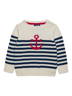 Trotters Kids' Chunky Knit Anchor Jumper, Navy/Multi, Navy/Multi