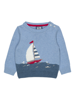 Trotters Kids' Knitted Sailboat Jumper, Light Blue, Light Blue
