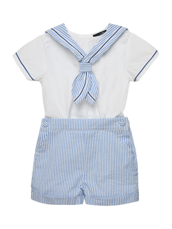 Trotters Kids' Edward Short Sleeve Shirt and Shorts Set, Pale Blue/White, Pale Blue/White