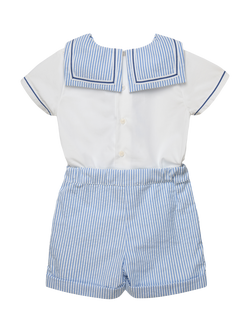 Trotters Kids' Edward Short Sleeve Shirt and Shorts Set, Pale Blue/White - view 2, Pale Blue/White