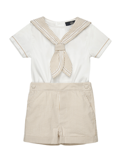 Trotters Baby Edward Shirt and Shorts Set, Oatmeal, Oatmeal