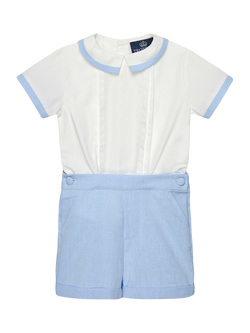 Trotters Baby Rupert Shirt and Shorts Set, White/Blue, White/Blue