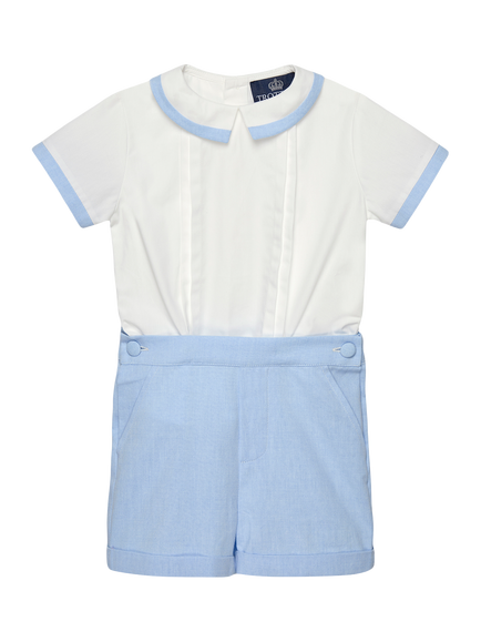Trotters Baby Rupert Shirt and Shorts Set, White/Blue, White/Blue