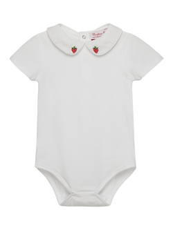 Trotters Baby Embroidered Short Sleeve Peter Pan Bodysuit, White, White