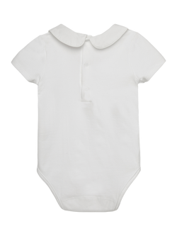 Trotters Baby Embroidered Short Sleeve Peter Pan Bodysuit, White - view 2, White
