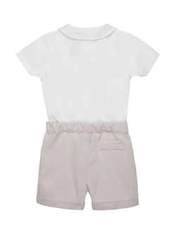 Trotters Baby Rupert Smocked Shirt and Shorts Set, Oatmeal/White - view 2, Oatmeal/White