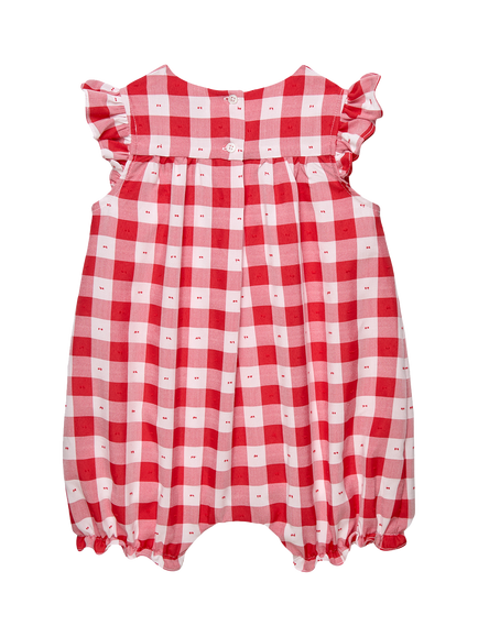 Trotters Baby Cap Sleeve Romper, Red Gingham - view 2, Red Gingham