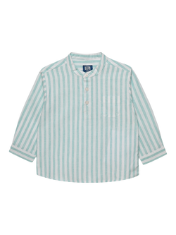 Trotters Baby Oscar Long Sleeved Collarless Striped Shirt, Sage, Sage