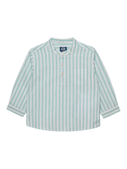 Trotters Baby Oscar Long Sleeved Collarless Striped Shirt, Sage, Sage
