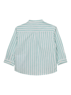 Trotters Baby Oscar Long Sleeved Collarless Striped Shirt, Sage - view 2, Sage