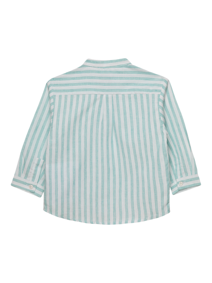 Trotters Baby Oscar Long Sleeved Collarless Striped Shirt, Sage - view 2, Sage