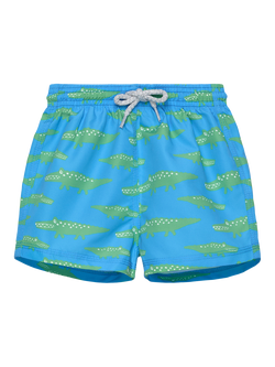 Trotters Baby Crocodile Drawstring Swim Shorts, Blue/Multi, Blue/Multi
