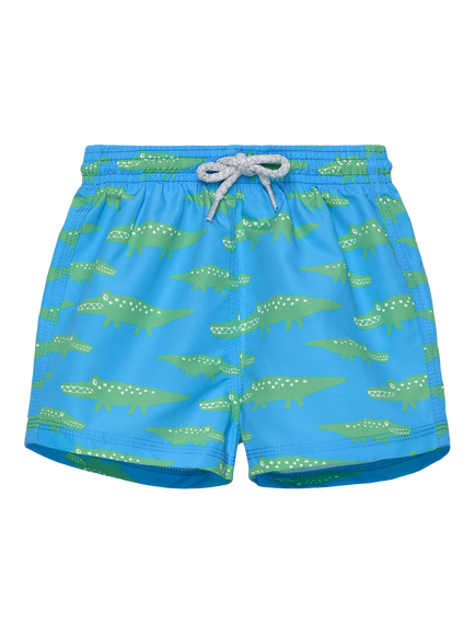 Trotters Baby Crocodile Drawstring Swim Shorts, Blue/Multi, Blue/Multi