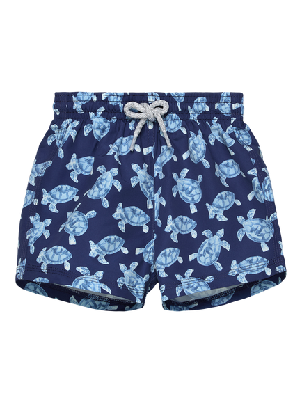 Trotters Baby Turtle Print Drawstring Swim Shorts, Navy, Navy
