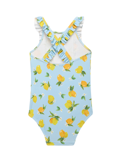 Trotters Baby Printed Ruffle Swimsuit, Aqua/Lemon - view 2, Aqua/Lemon