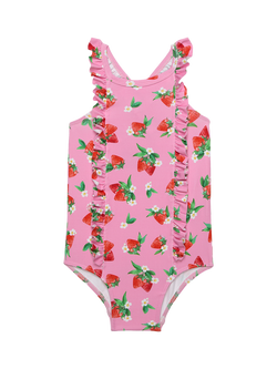 Trotters Kids' Strawberry Ruffle Swimsuit, Pink/Multi, Pink/Multi