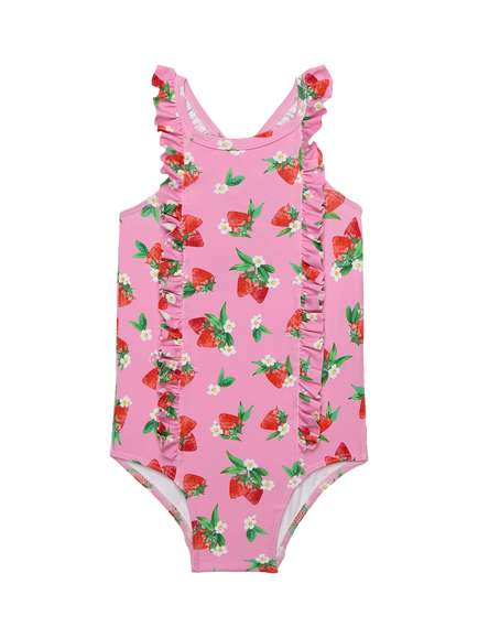 Trotters Kids' Strawberry Ruffle Swimsuit, Pink/Multi, Pink/Multi