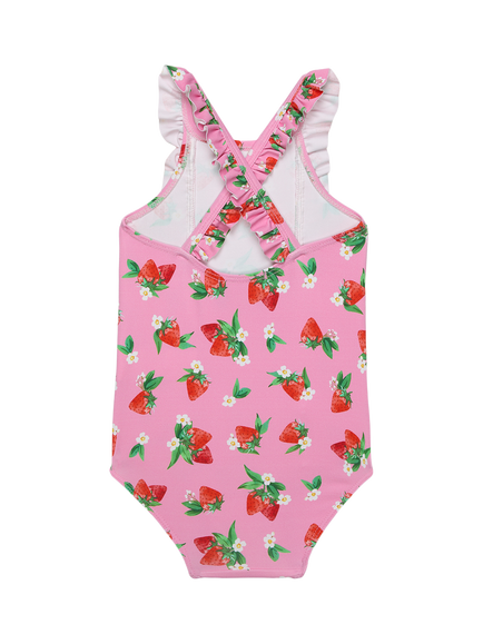 Trotters Kids' Strawberry Ruffle Swimsuit, Pink/Multi - view 2, Pink/Multi