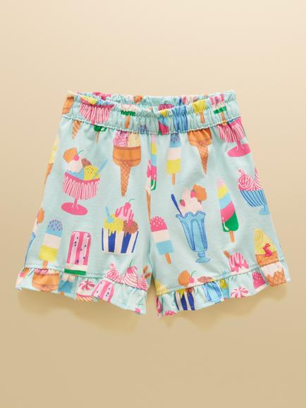 Joules Kids' Ice Cream Print Frilled Cotton Shorts, Multi, Multi