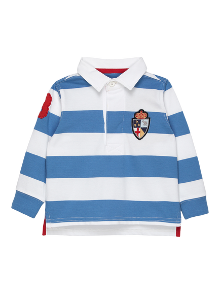 Trotters Kids' Long Sleeve Striped Rugby Shirt, Blue Multi, Blue Multi