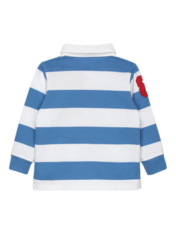 Trotters Kids' Long Sleeve Striped Rugby Shirt, Blue Multi - view 2, Blue Multi