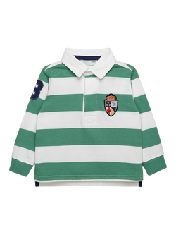 Trotters Kids' Long Sleeve Stripe Rugby Shirt, Sage/White, Sage/White