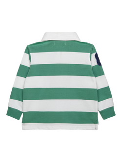 Trotters Kids' Long Sleeve Stripe Rugby Shirt, Sage/White - view 2, Sage/White