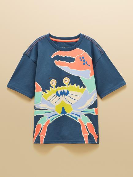 Joules Kids' Archie Short Sleeve Crab T-Shirt, Navy, Navy