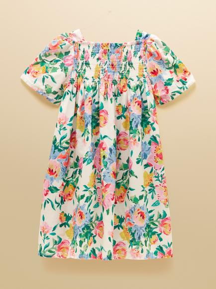 Joules Kids' Floral Flutter Sleeve Shirred Dress, Cream - view 2, Cream