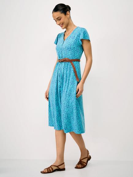 Crew Clothing Alyssia Meadow Floral Dress containing LENZING™ ECOVERO™ Viscose, Turquoise Blue