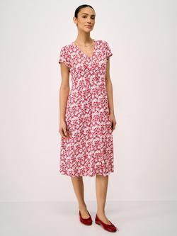 Crew Clothing Alyssia Meadow Floral Dress containing LENZING™ ECOVERO™ Viscose, Red/White, Red/White