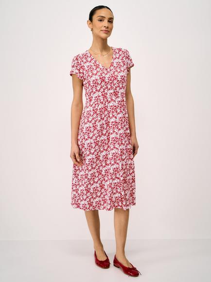 Crew Clothing Alyssia Meadow Floral Dress containing LENZING™ ECOVERO™ Viscose, Red/White, Red/White