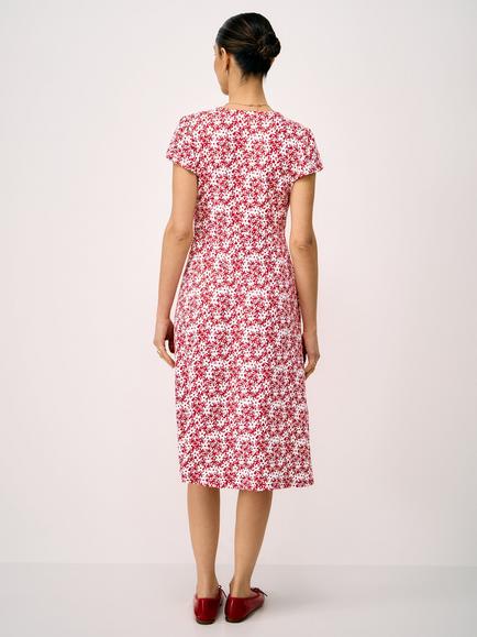 Crew Clothing Alyssia Meadow Floral Dress containing LENZING™ ECOVERO™ Viscose, Red/White - view 2, Red/White