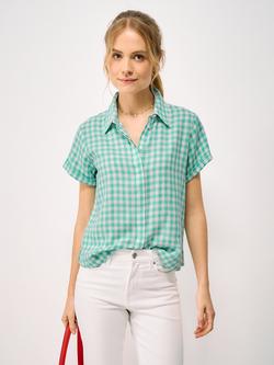 Crew Clothing Gingham Linen Rich Relaxed Fit Shirt, Aqua Blue, Aqua Blue