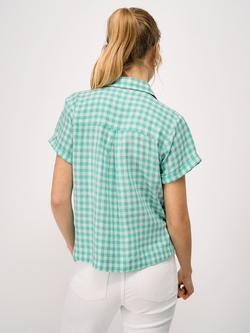 Crew Clothing Gingham Linen Rich Relaxed Fit Shirt, Aqua Blue - view 2, Aqua Blue