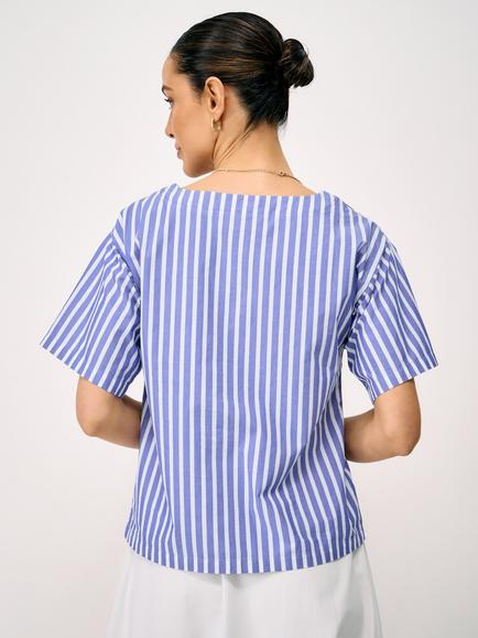 Crew Clothing Leanne Stripe Woven T-Shirt, Blue/White - view 2, Blue/White