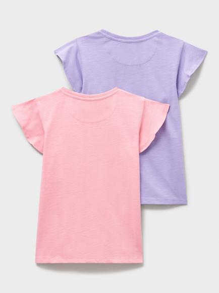 Crew Clothing Kids' Flutter Sleeve T-Shirt, Pack of 2, Pink/Purple - view 2, Pink/Purple