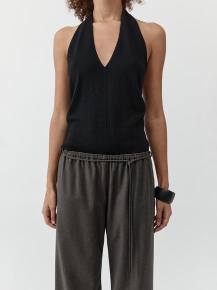 St. Agni Halterneck Pure Wool Knit Top, Black, Black
