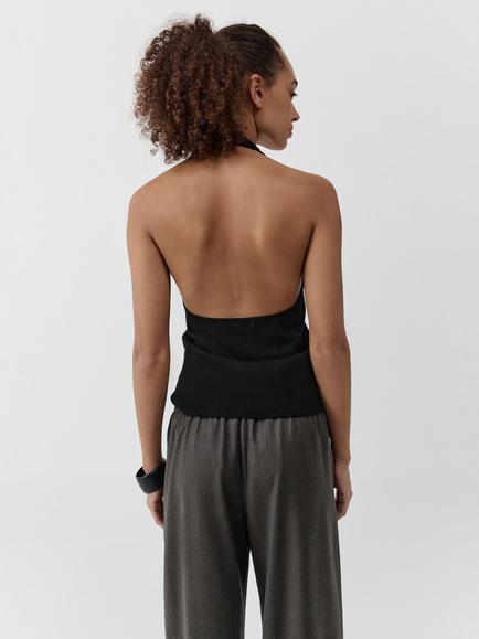 St. Agni Halterneck Pure Wool Knit Top, Black - view 2, Black