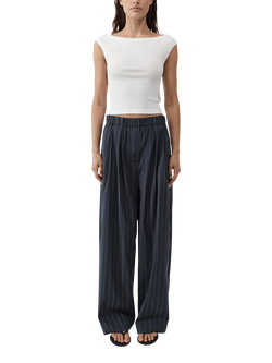 St. Agni Stripe Relaxed Pleat Trousers, Navy, Navy