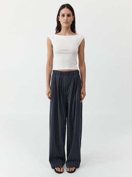 St. Agni Stripe Relaxed Pleat Trousers, Navy, Navy