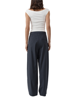 St. Agni Stripe Relaxed Pleat Trousers, Navy - view 2, Navy