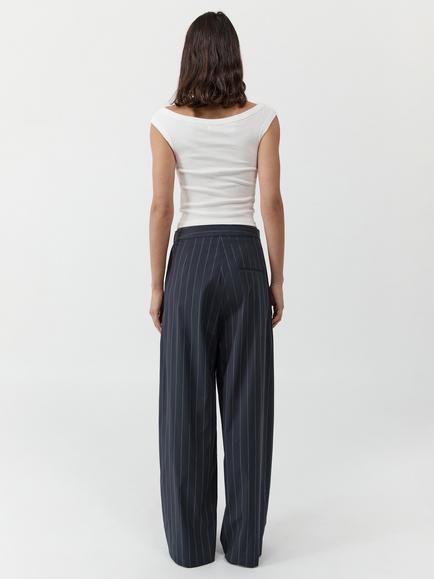 St. Agni Stripe Relaxed Pleat Trousers, Navy - view 2, Navy