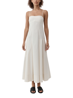 St. Agni Everyday Stripe Pleated Dress, Cream, Cream