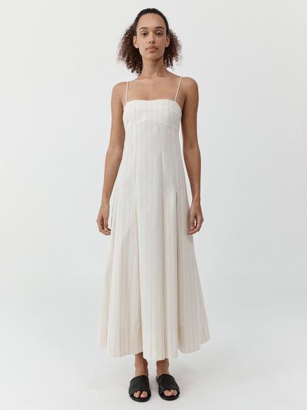 St. Agni Everyday Stripe Pleated Dress, Cream, Cream