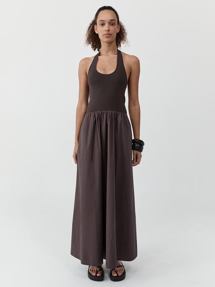 St. Agni Halterneck Gathered Maxi Dress, Brown, Brown