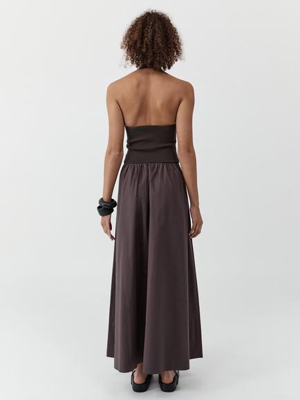 St. Agni Halterneck Gathered Maxi Dress, Brown - view 2, Brown