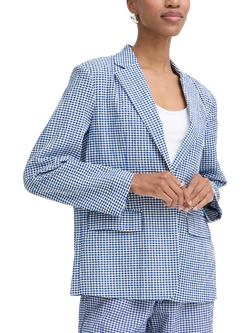 ICHI Jilma Gingham Blazer, Sodalite Blue/White, Sodalite Blue/White