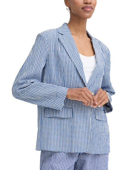ICHI Jilma Gingham Blazer, Sodalite Blue/White, Sodalite Blue/White