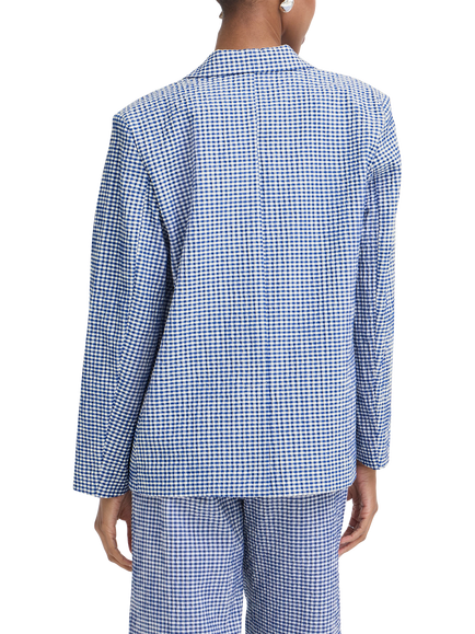 ICHI Jilma Gingham Blazer, Sodalite Blue/White - view 2, Sodalite Blue/White
